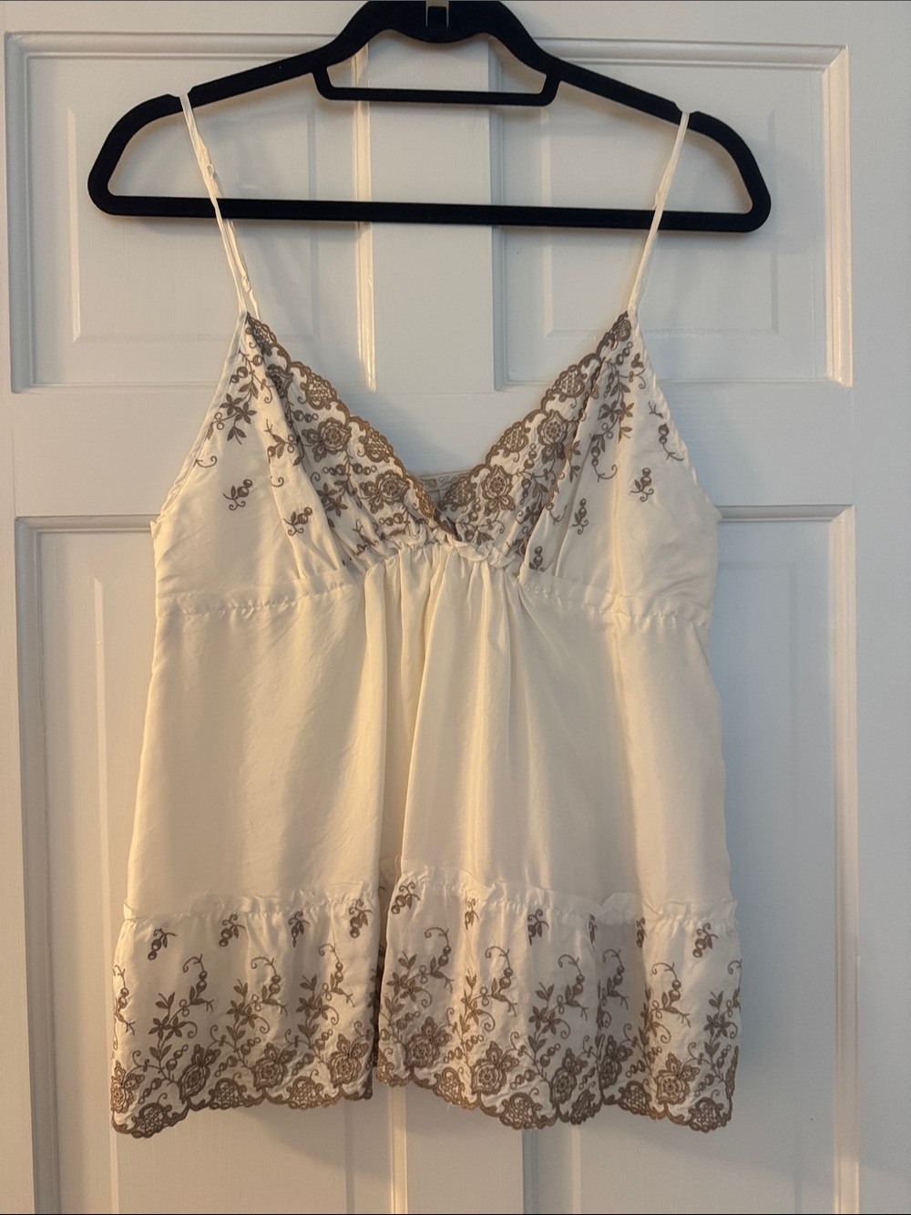 Gold Hawk - Ivory  Embroidered tan Lace-Trim Cami Top